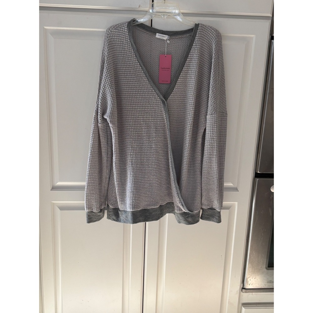 Luckymore‎ Grey Waffle Knit Wrap V-Neck Long Sleeve Top XXL New